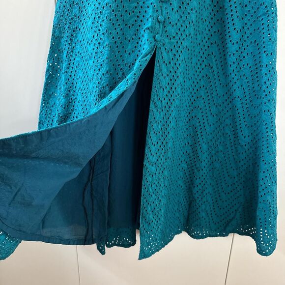 Vintage Blue Prairie Dress Country Cottage Eyelet Lace V Neck Maxi Dress Small - Picture 3 of 6